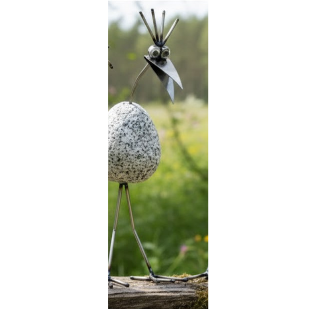 Steinvogel aus Granit und Edelstahl ca. 30 cm 5 Kopfformen zur Wahl