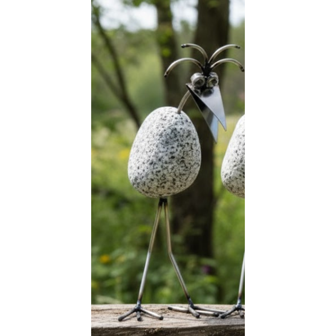 Steinvogel aus Granit und Edelstahl ca. 30 cm 5 Kopfformen zur Wahl