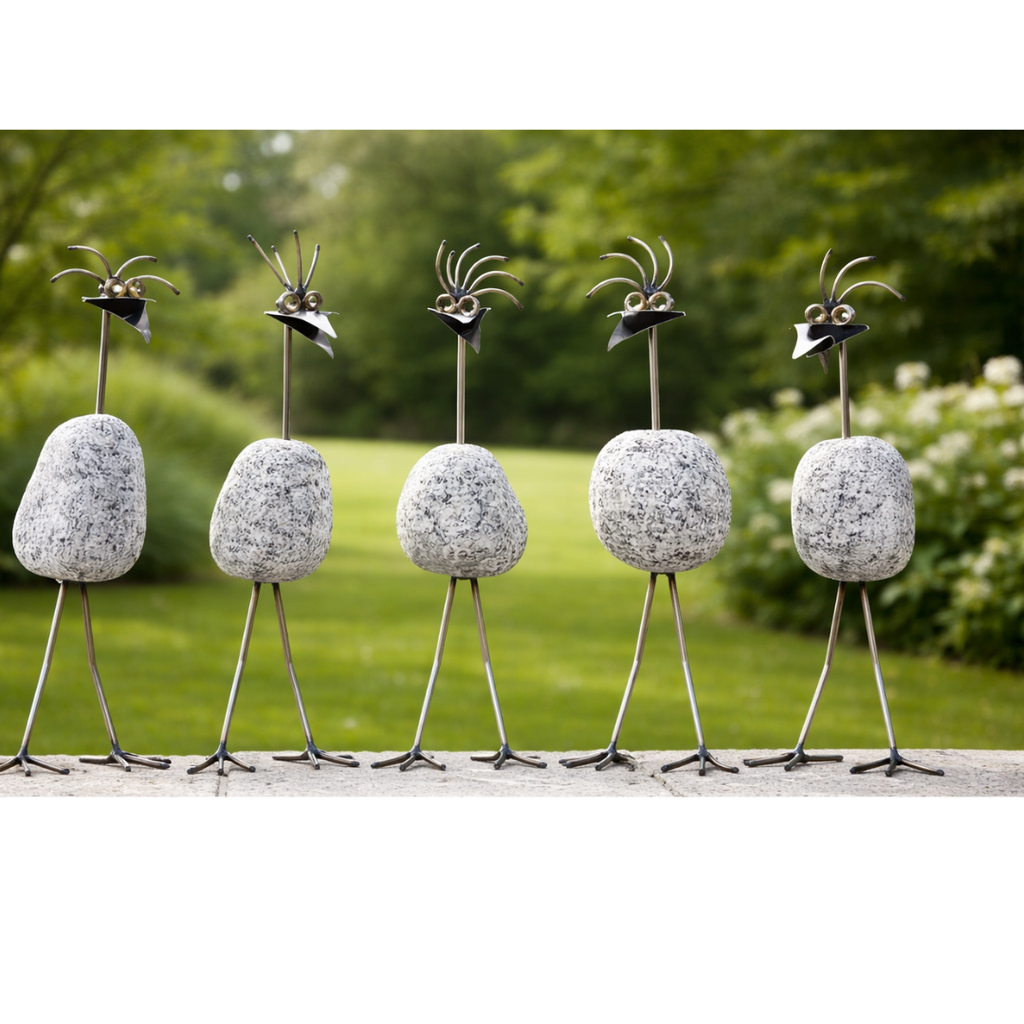 Steinvogel aus Granit und Edelstahl ca. 30 cm 5 Kopfformen zur Wahl
