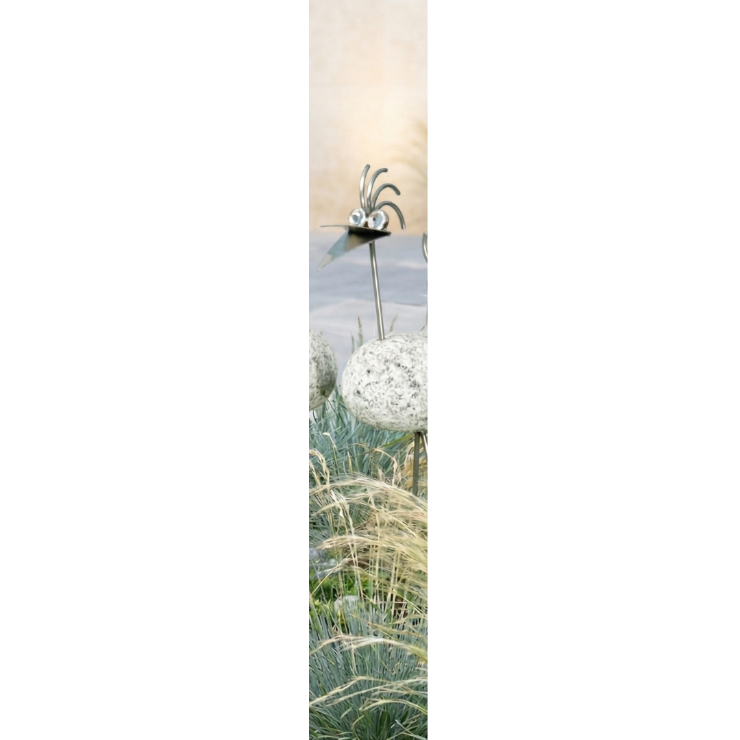 Steinvogel aus Granit und Edelstahl ca. 30 cm 5 Kopfformen zur Wahl