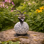 Steinvogel Küken aus Granit und Edelstahl Naturstein Deko