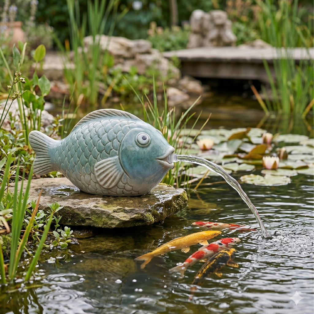 Wasserspeier Fisch mit Pumpe – dekorativer Gartenbrunnen für Teich & Schale