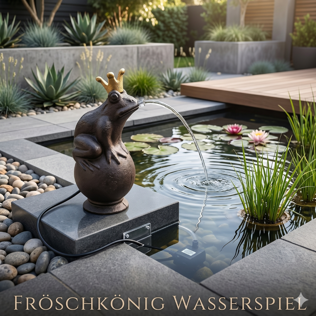 Wasserspeier Froschkönig mit Pumpe aus Gusseisen – Brunnen Deko für Garten & Teich