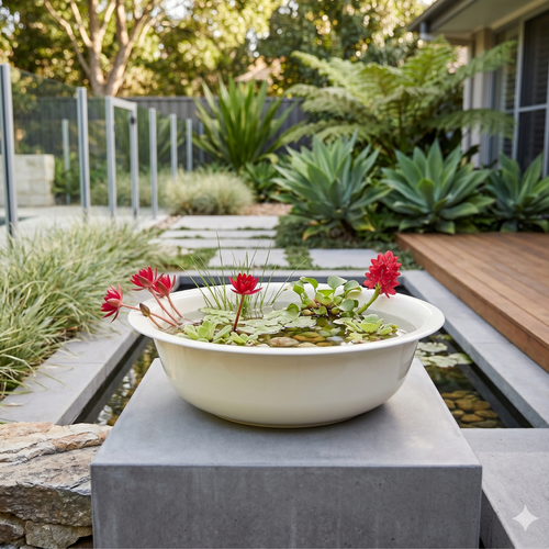 Dekoschale Creme aus Metall – Wasserschale für Garten, Brunnen & Deko, 40 cm