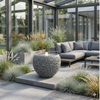Gartenbrunnen Aqua grau mit LED – moderner Zimmer- & Gartenbrunnen