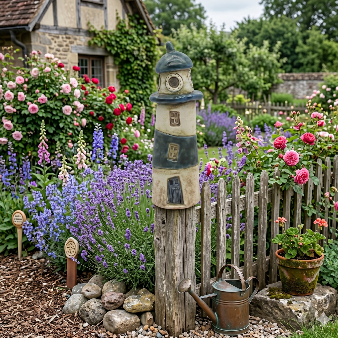 Zaunhocker Leuchtturm Ocean aus Keramik – maritime Gartendeko