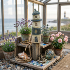 Zaunhocker Leuchtturm Ocean aus Keramik – maritime Gartendeko