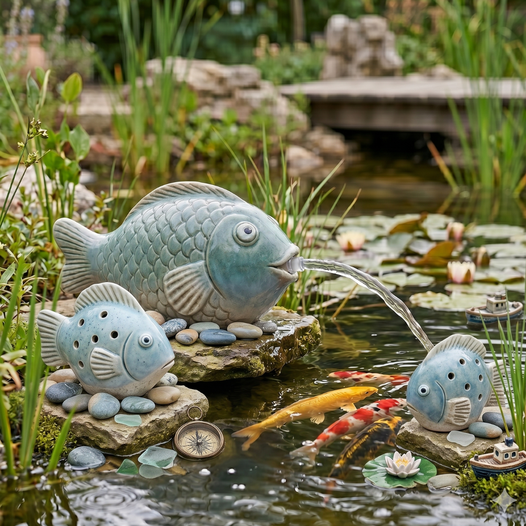 Deko Fisch Ocean 2er Set aus Keramik – maritime Gartendeko & Wohnaccessoire