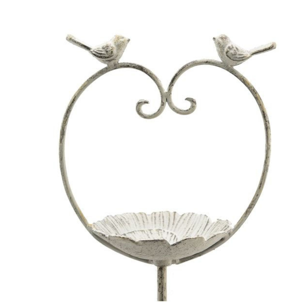 Gartenstecker Vogelfutterplatz Metall Herz Shabby weiß ca. 104 cm