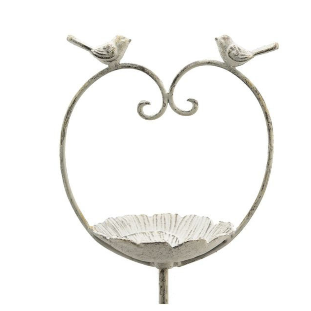 Gartenstecker Vogelfutterplatz Metall Herz Shabby weiß ca. 104 cm