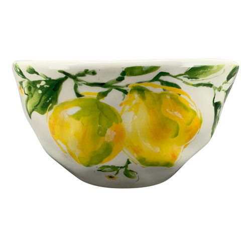 Schüssel aus Keramik mit Zitronenmotiv,  Servierschale im Zitronentrend, ca. 14,5 × 14,5 × 7,7 cm