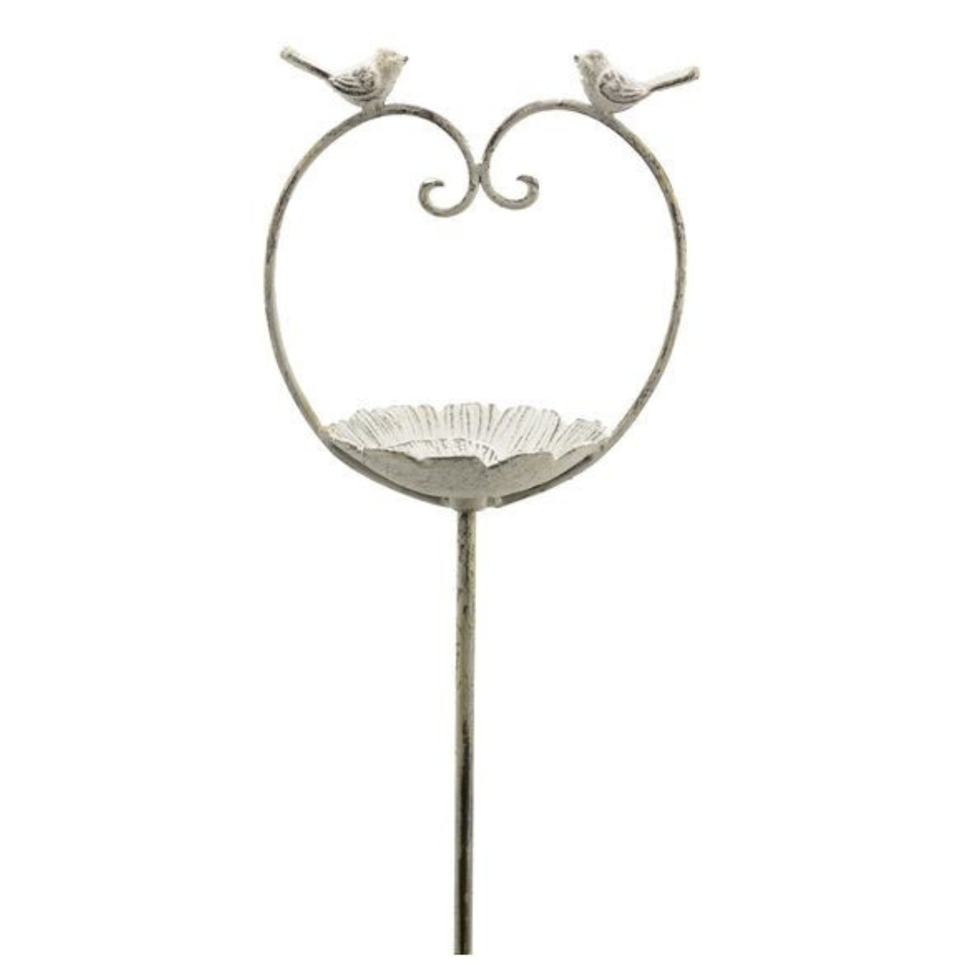 Gartenstecker Vogelfutterplatz Metall Herz Shabby weiß ca. 104 cm