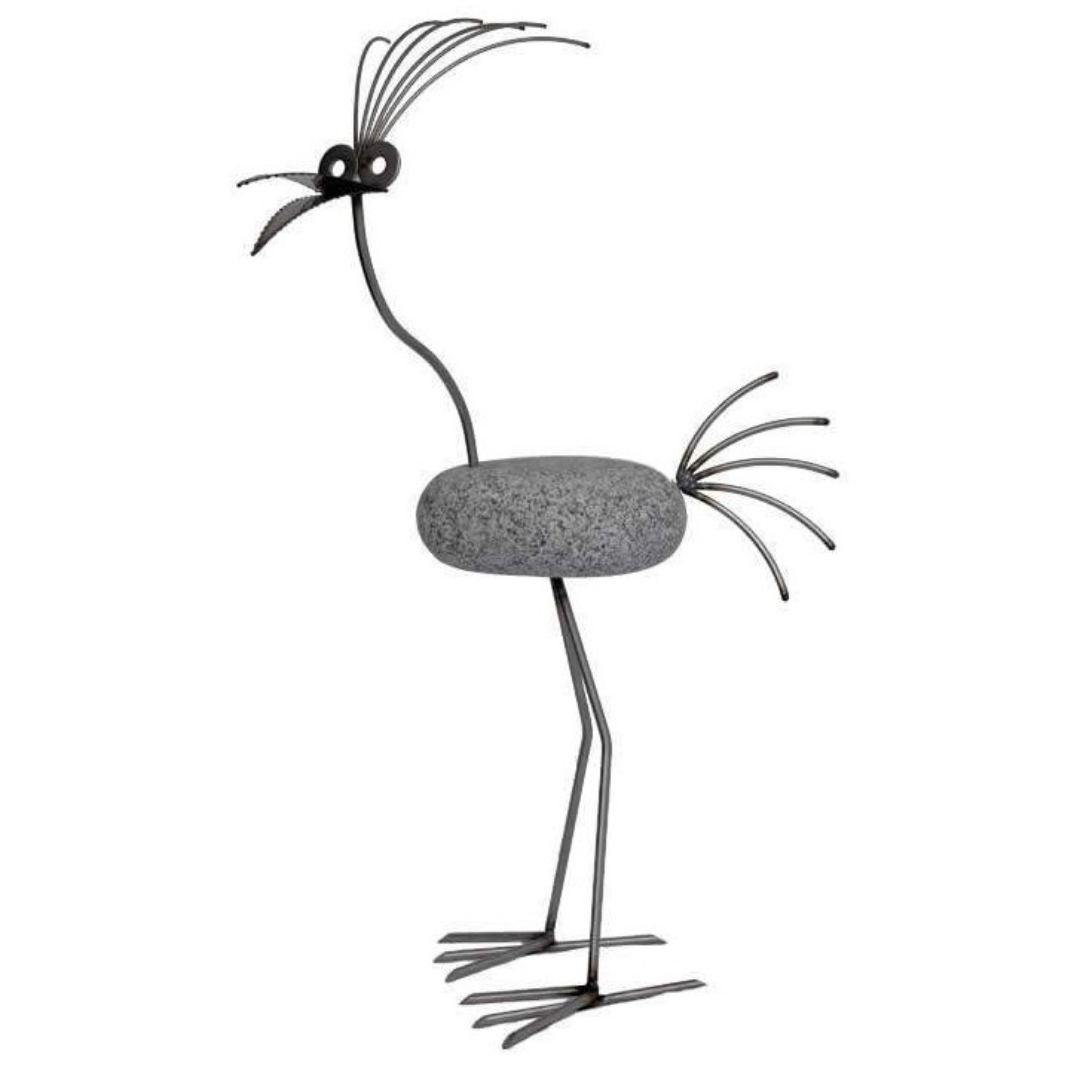 Steinvogel aus Granit und Edelstahl ca. 80 cm Gartendeko