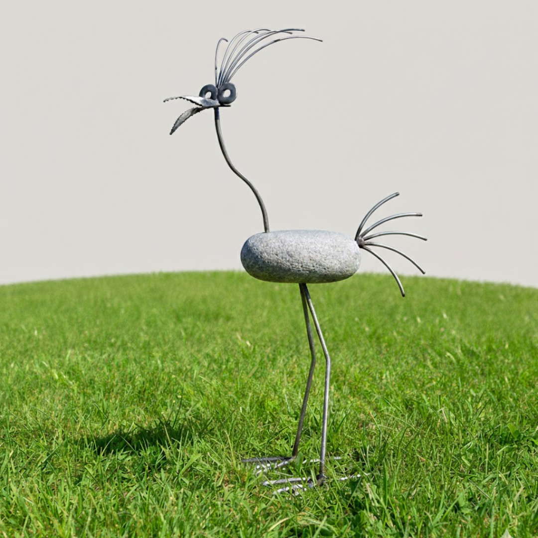 Steinvogel aus Granit und Edelstahl ca. 80 cm Gartendeko