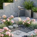 Steinvogel aus Granit und Edelstahl ca. 100 cm  XL Gartendeko