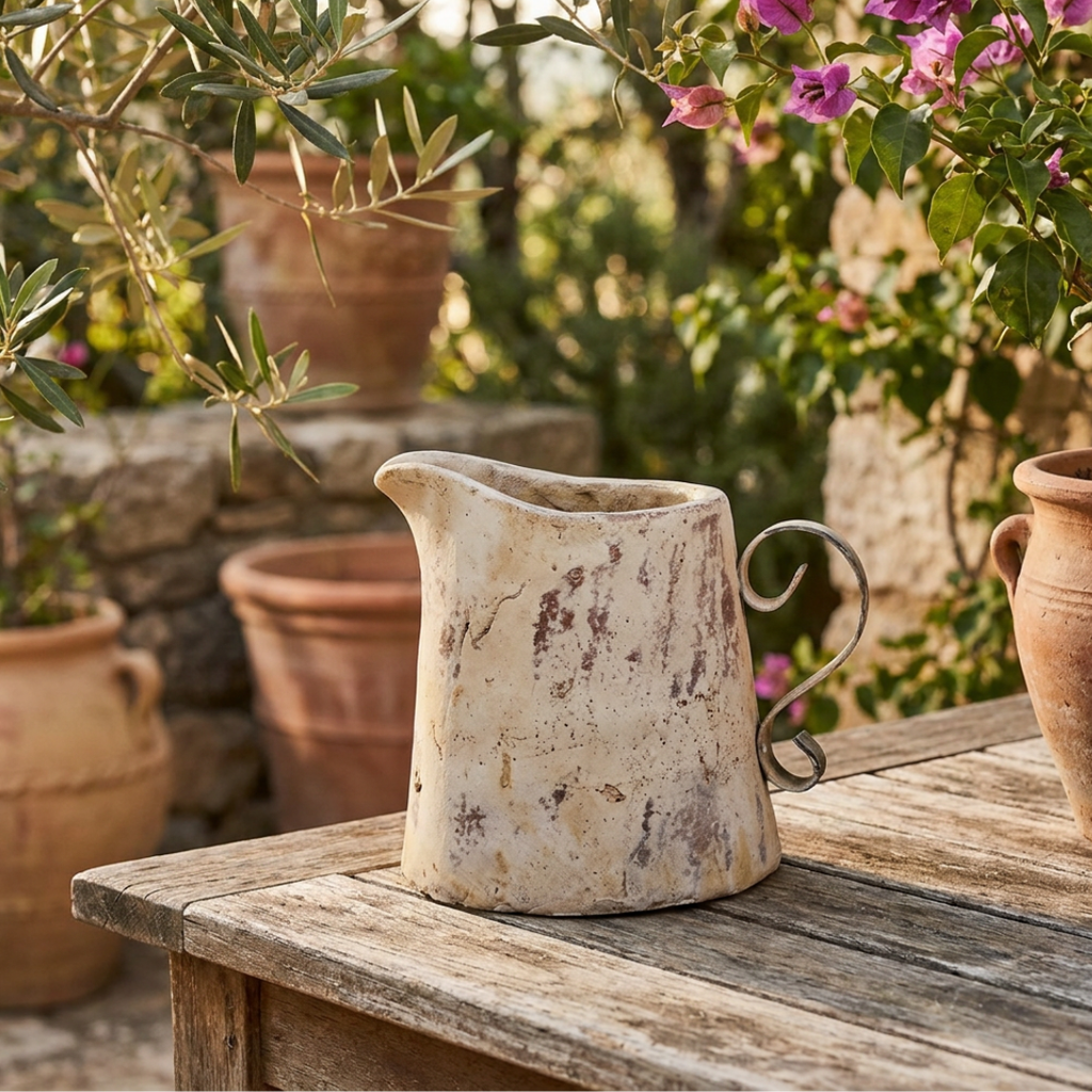 Dekokanne Valo Creme aus Terrakotta – Vintage Gartendeko & Wohnaccessoire, 23 cm