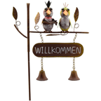 Gartenstecker Willkommen aus Metall – Vogel Deko für den Garten