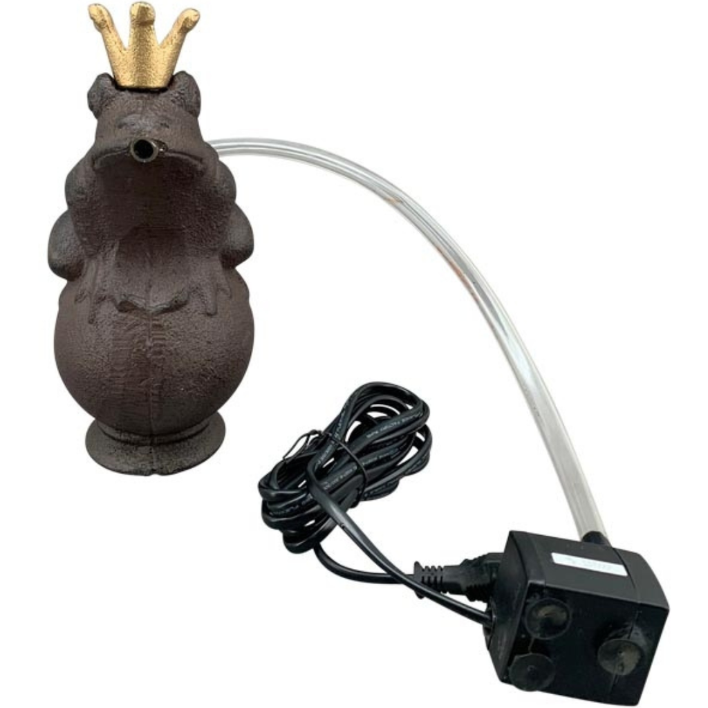Wasserspeier Froschkönig mit Pumpe aus Gusseisen – Brunnen Deko für Garten & Teich