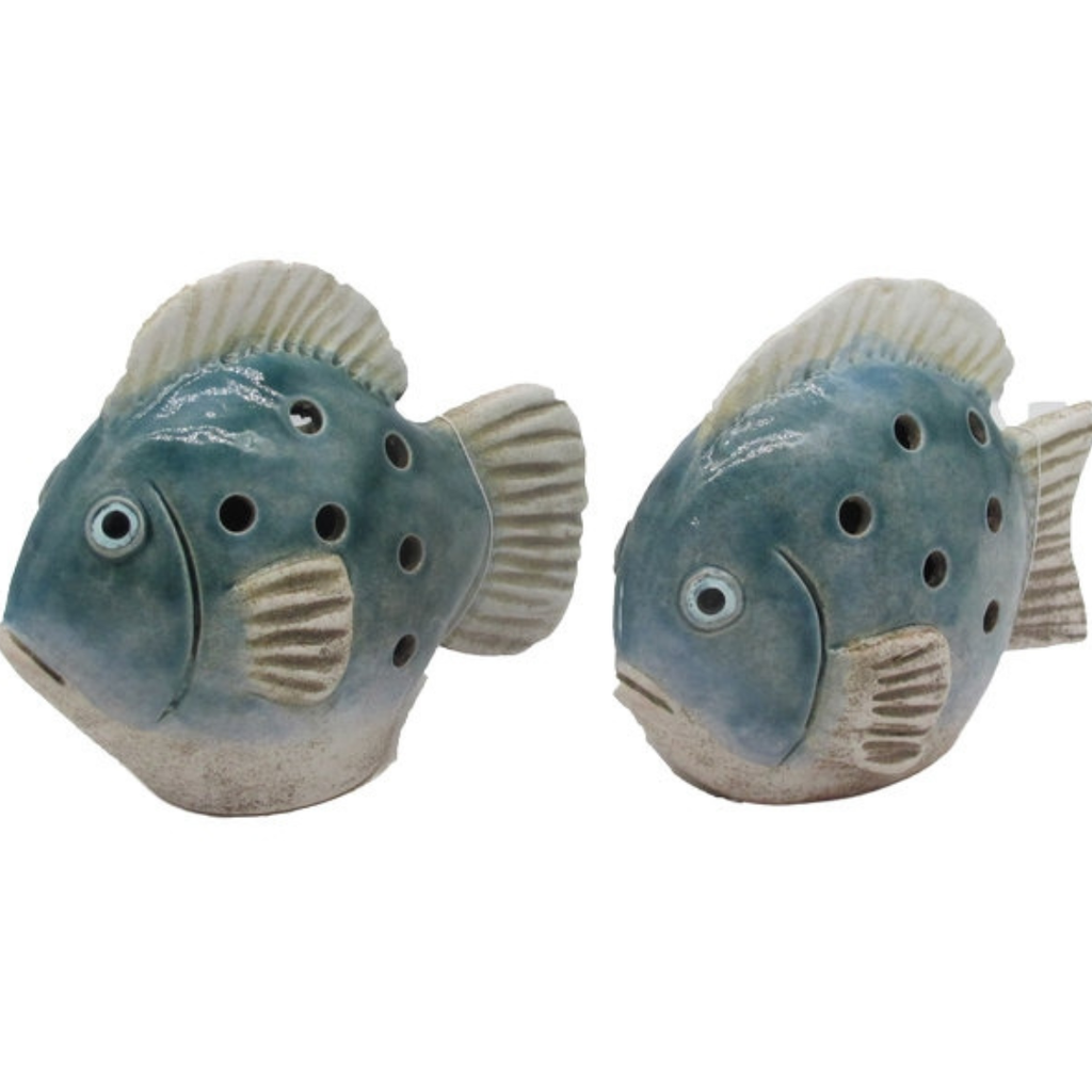 Deko Fisch Ocean 2er Set aus Keramik – maritime Gartendeko & Wohnaccessoire
