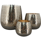 Windlicht Set Aurum 3er silber aus Metall –  für Garten & Zuhause