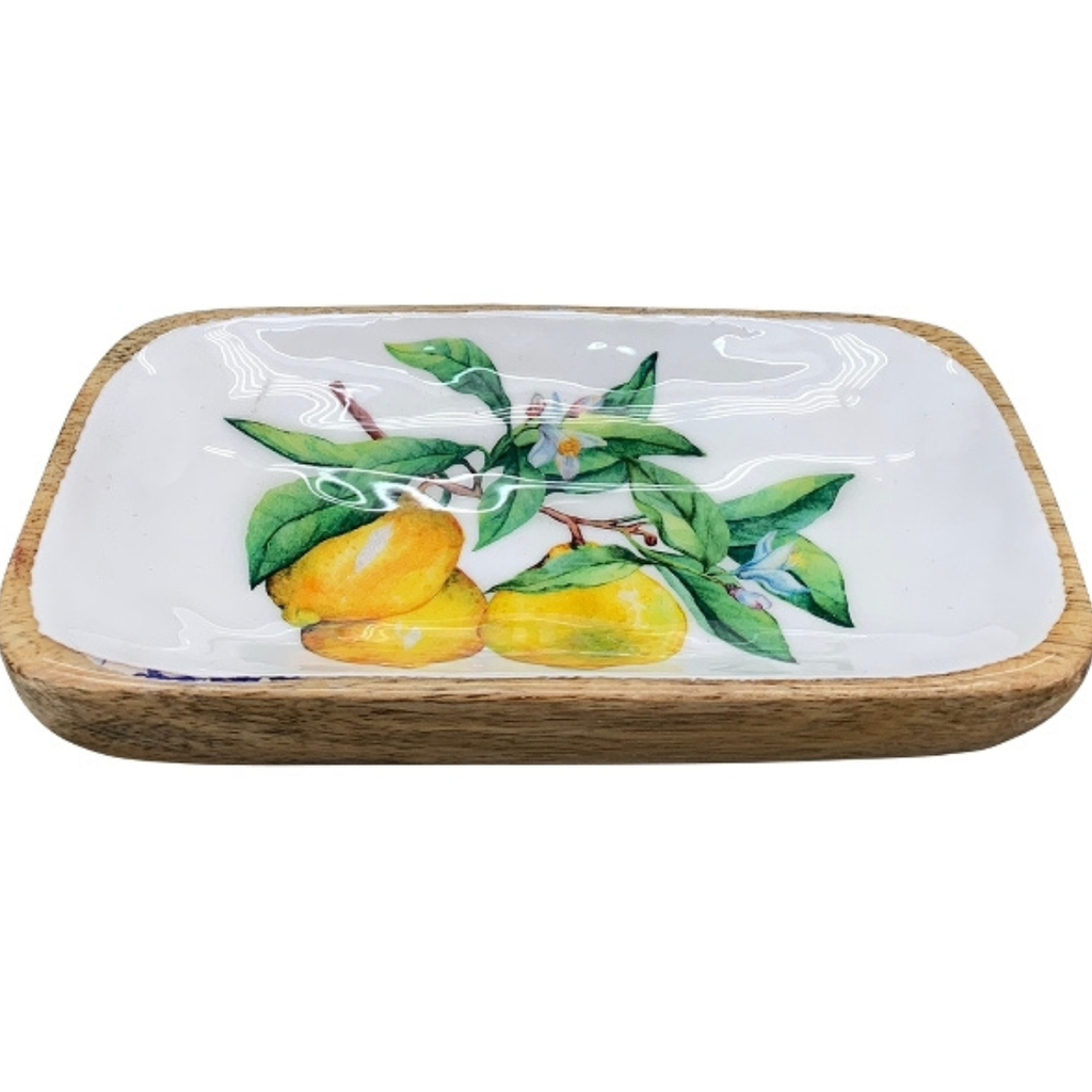 Serviertablett oder Platte  „Zitrone“ aus Holz – Sommertrend Küchen- & Tischaccessoire  ca.  17 × 9 cm x 3 cm