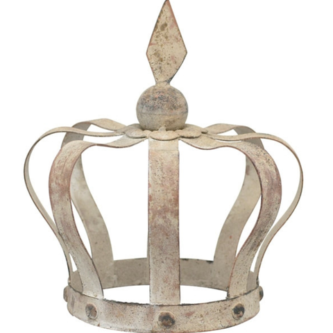 Deko Krone aus Metall ca. 29 cm hoch für Gartendeko & Wintergartendeko – Grau Vintage