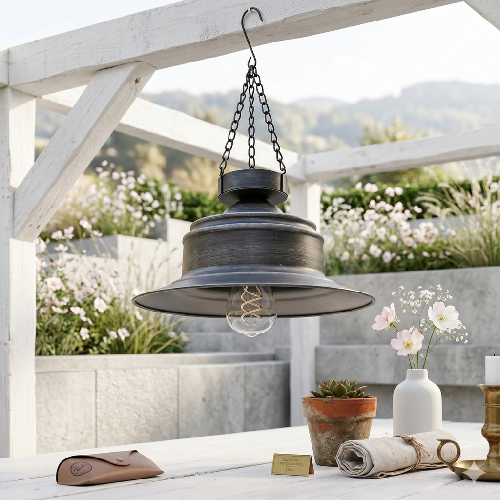 Solar Hängelampe aus Metall Vintage Stil – Outdoor Lampe für Garten & Terrasse