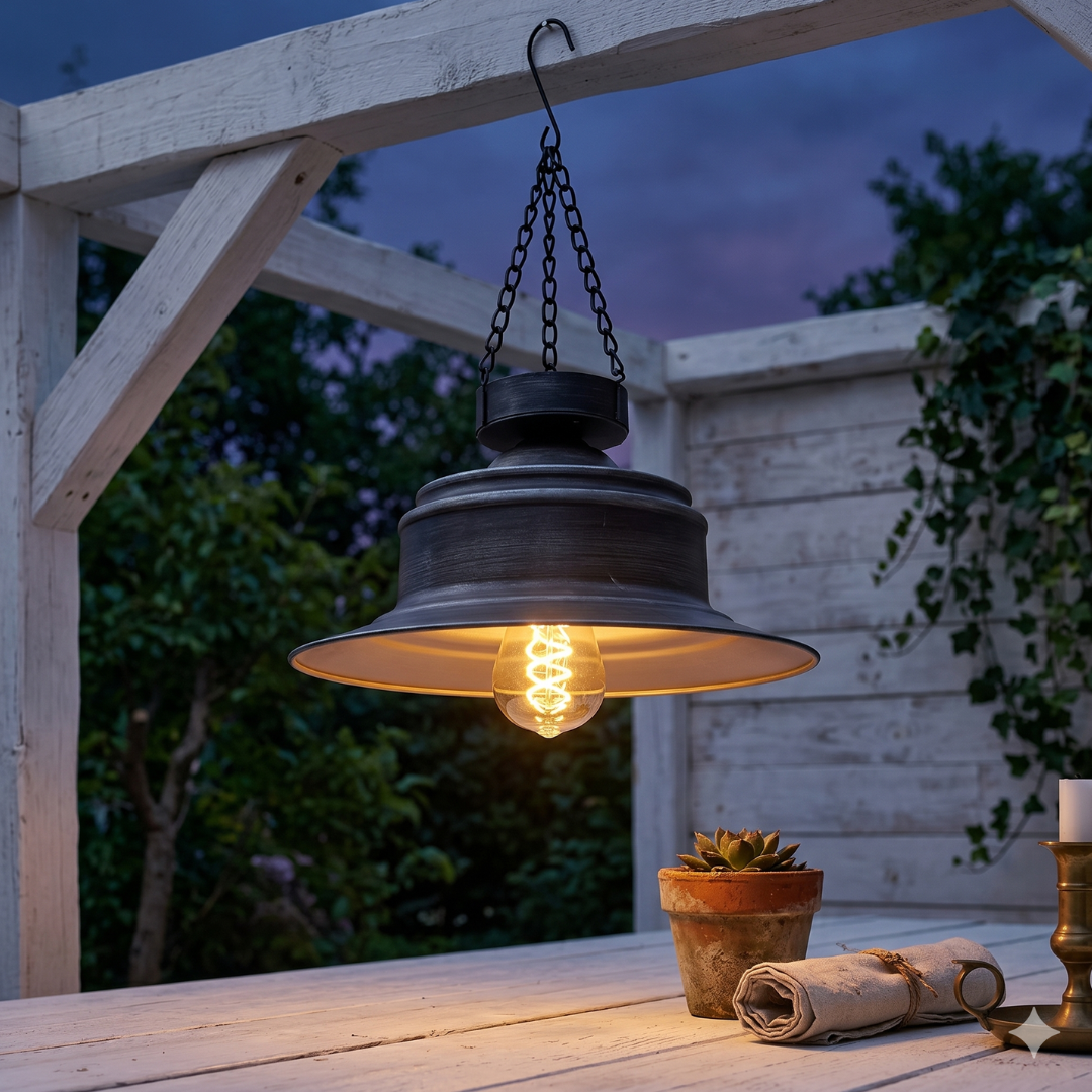 Solar Hängelampe aus Metall Vintage Stil – Outdoor Lampe für Garten & Terrasse