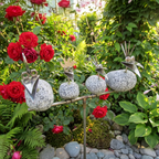 Gartenstecker Steinvögel aus Granit und Edelstahl Höhe 110 cm zur Wahl 1-6 Vögel