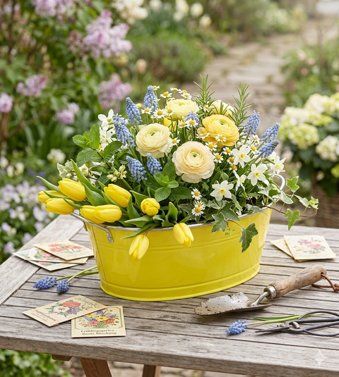 Pflanzschale oval Gelb 24,5 cm – Metall Blumentopf für Garten & Balkon