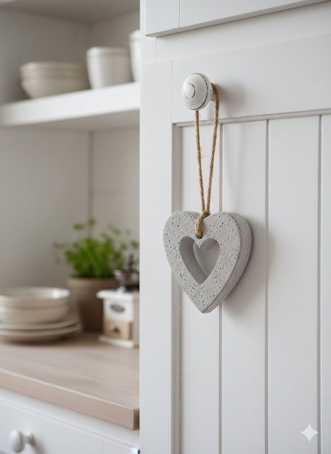 Anhänger Herz Grau aus Beton mit Juteschnur 6 cm