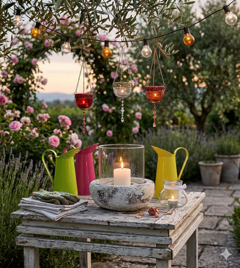 Windlicht „Filano“ Beton-Optik creme antik 17 cm – Glas Einsatz