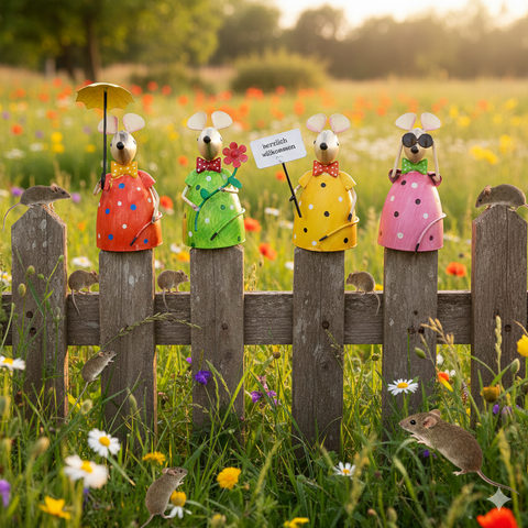 Zaunhocker Maus aus Metall – 22 cm zur Wahl  4 Designs