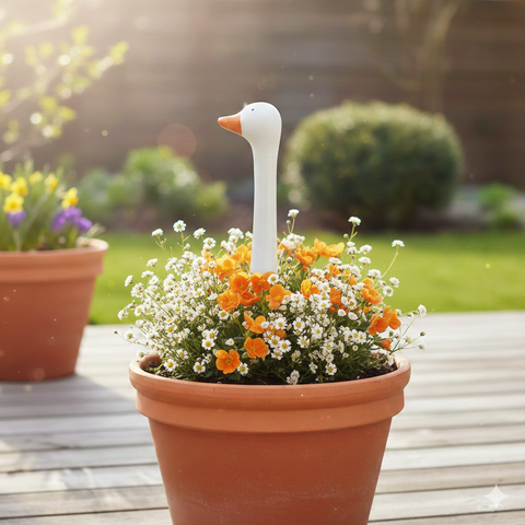 Gartenstecker Gans aus Keramik Deko Stick Ivory ca. 7,6 cm