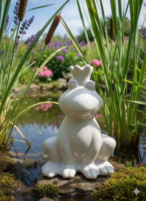 Deko Frosch Weiß aus Keramik ca. 12 cm – Stilvolle Froschfigur für Garten, Balkon & Wohnraum cm