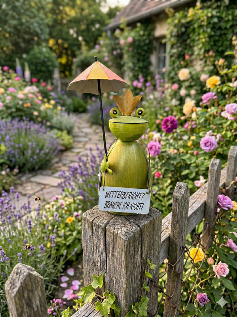 Zaunhocker Wetterfrosch mit Sonnenschirm – 24 cm zur Wahl 4 Schilder