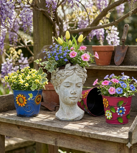 Pflanzbüste Valo aus Zement – Grauweiß, 2 Größen 21,5 cm & 27 cm