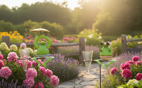 Regenmesser Frosch aus Metall mit Fernglas oder Regenschirm ca. 125 cm