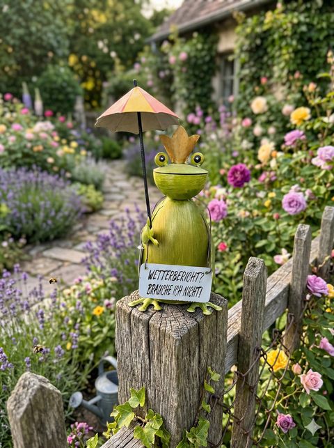 Zaunhocker Wetterfrosch mit Sonnenschirm – 24 cm zur Wahl 4 Schilder