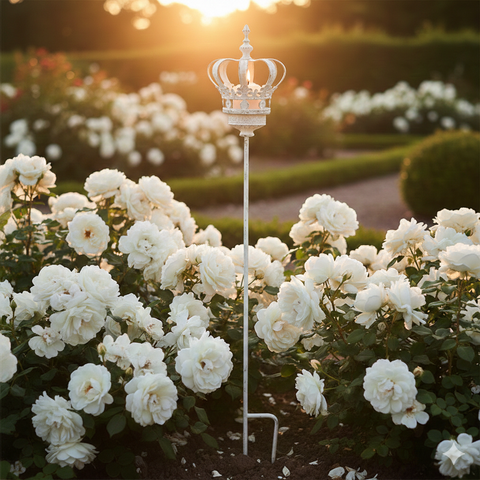 Gartenstecker Krone Weiß – Metall Shabby-Stil ca. 110 cm