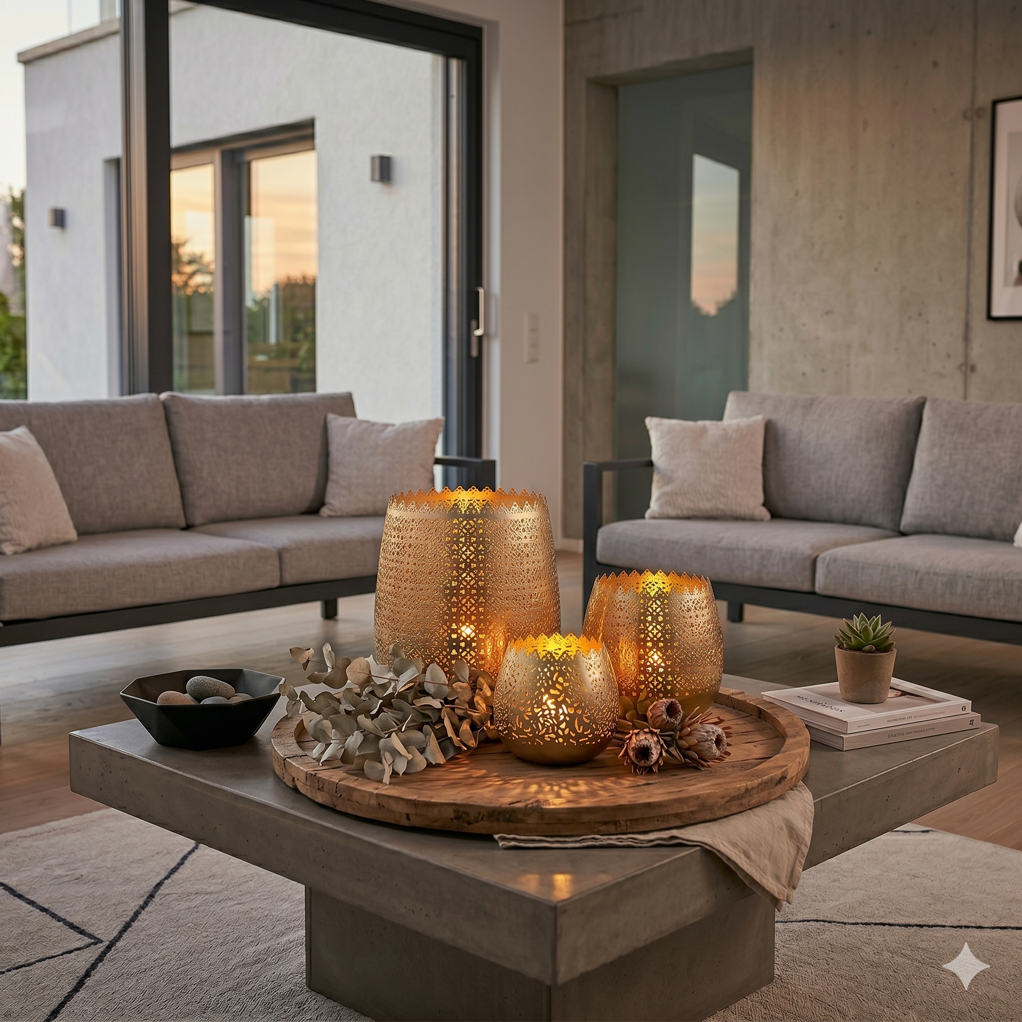 Windlicht Set Aurum 3er silber aus Metall –  für Garten & Zuhause