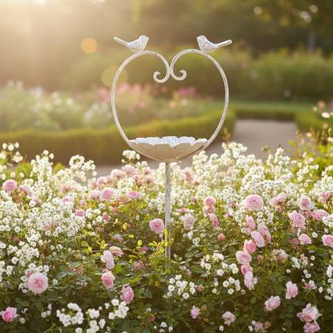 Gartenstecker Vogelfutterplatz Metall Herz Shabby weiß ca. 104 cm