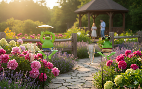 Regenmesser Frosch aus Metall mit Fernglas oder Regenschirm ca. 125 cm