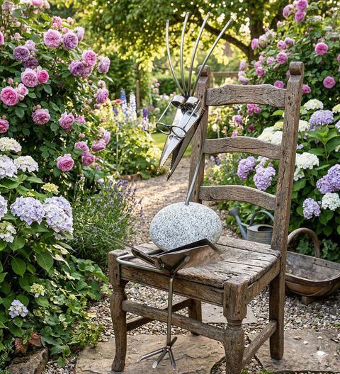 Kantenhocker XL mit Buch ca. 93 cm aus Granit & Edelstahl Naturstein Deko