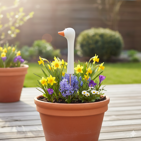 Gartenstecker Gans aus Keramik – Deko Stick Ivory ca. 13,5 cm