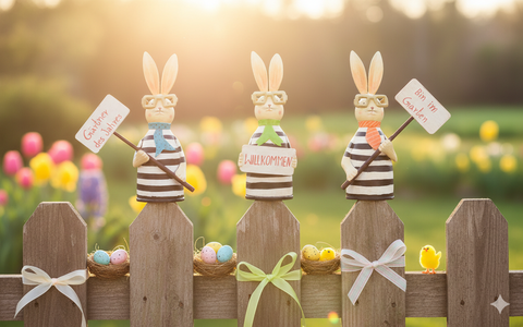 Zaunhocker Hase aus Metall mit Brille & Schild ca. 27 cm zur Wahl