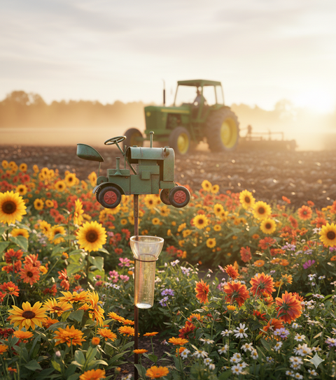 Regenmesser Garten Traktor aus Metall mit Messglas ca. 126 cm