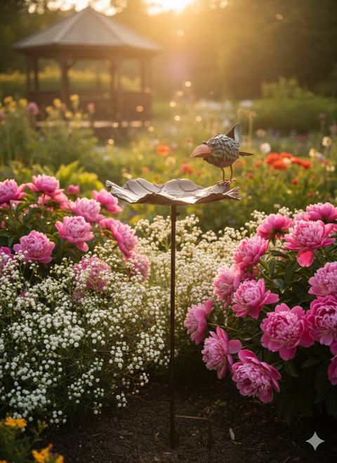 Gartenstecker Vogeltränke Metall ca. 135 cm mit Deko Vogel zur Wahl