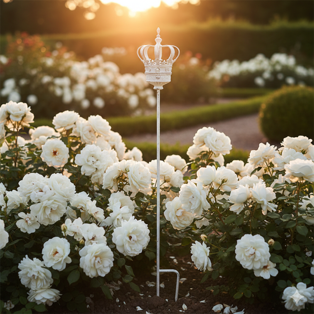 Gartenstecker Krone Weiß – Metall Shabby-Stil ca. 110 cm