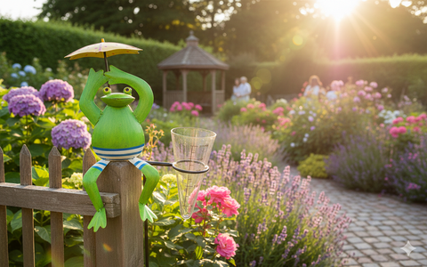 Regenmesser Frosch aus Metall mit Fernglas oder Regenschirm ca. 125 cm